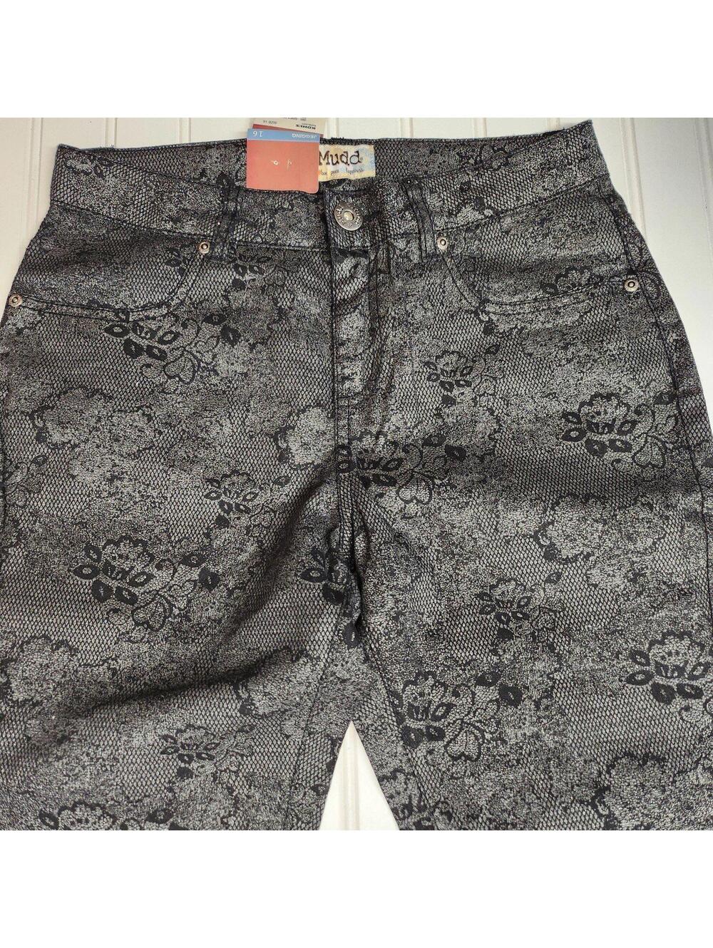 NEW Women's Mudd Black and Gray Lace Print Skinny Jeans Size 16